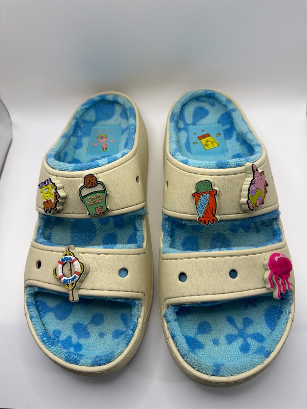 CROCS SpongeBob Cozzzy Terry Sandals Sandi Bone Men's 10 Goo Lagoon Patrick W 12